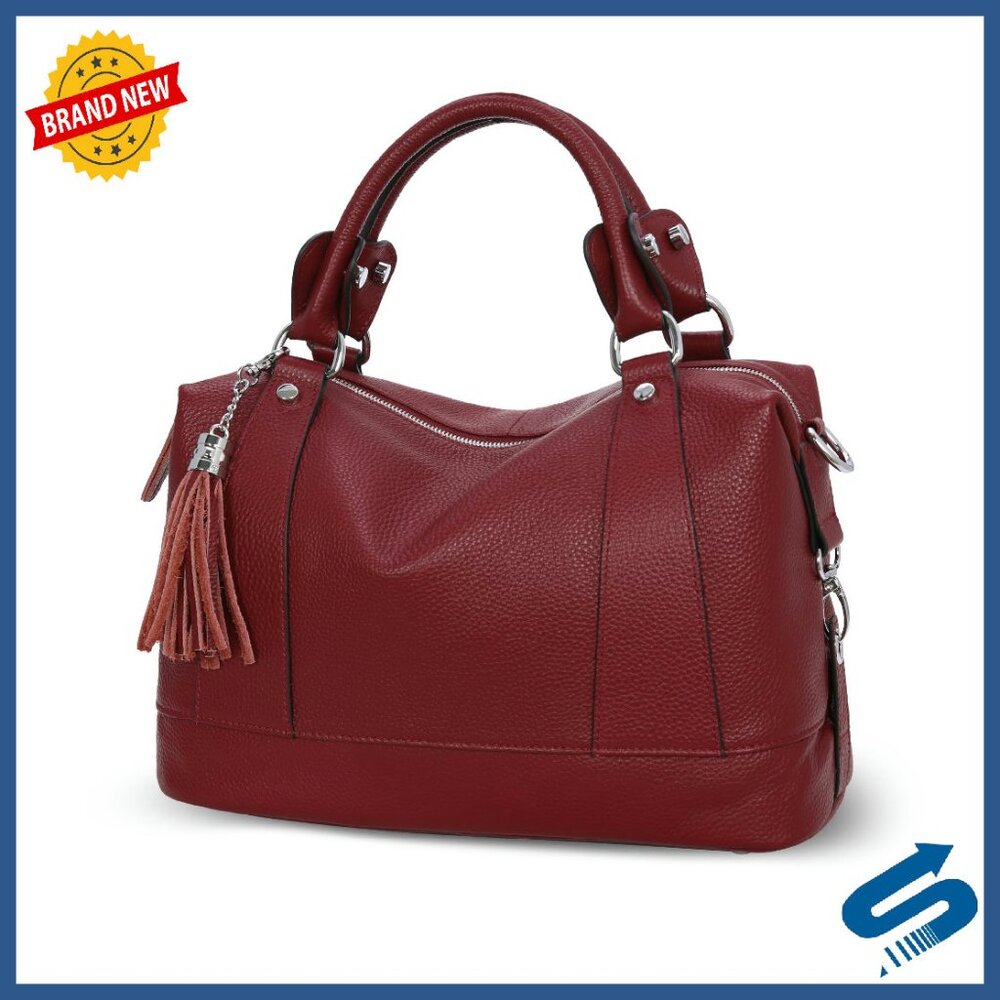 Genuine Leather Satchel Tote Crossbody Bag With Multiple Compartments